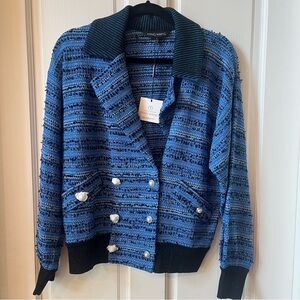 Ming Wang Textured Blue and Black Blazer